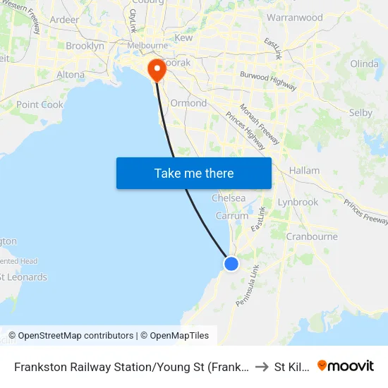 Frankston Railway Station/Young St to St Kilda map