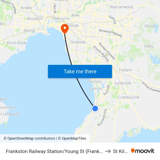 Frankston Railway Station/Young St to St Kilda map