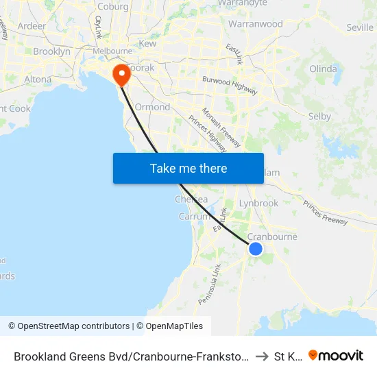 Brookland Greens Bvd/Cranbourne-Frankston Rd to St Kilda map