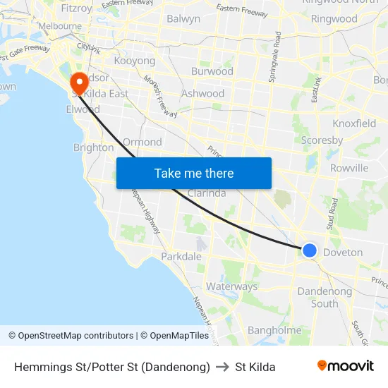 Hemmings St/Potter St to St Kilda map