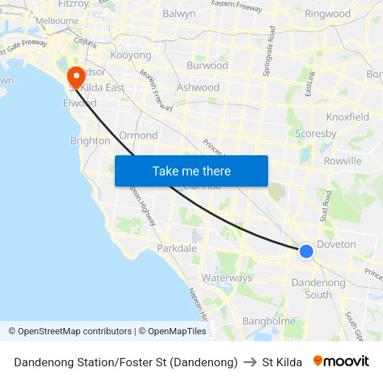 Dandenong Station/Foster St to St Kilda map