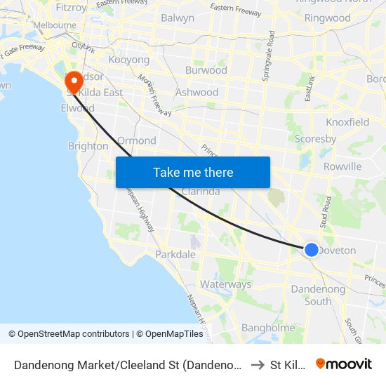 Dandenong Market/Cleeland St (Dandenong) to St Kilda map