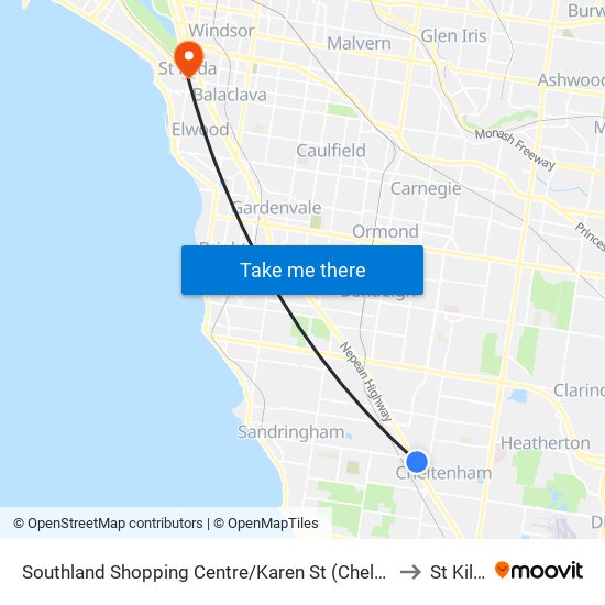 Southland Shopping Centre/Karen St (Cheltenham) to St Kilda map