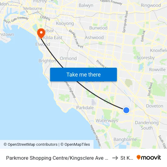 Parkmore Shopping Centre/Kingsclere Ave to St Kilda map