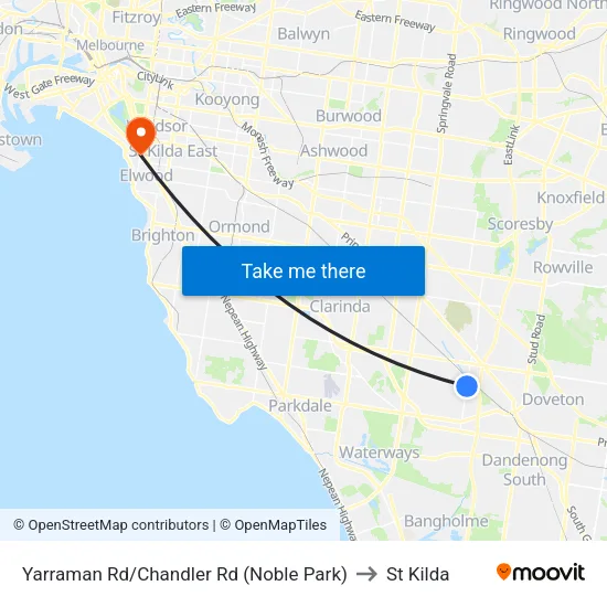 Yarraman Rd/Chandler Rd to St Kilda map