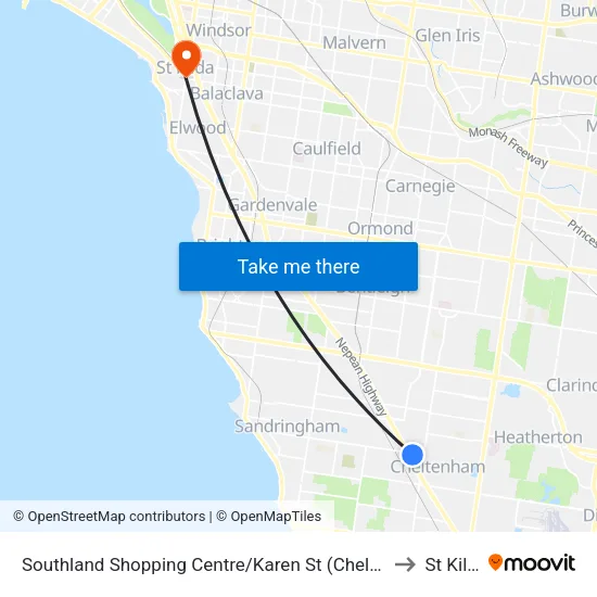 Southland Shopping Centre/Karen St to St Kilda map