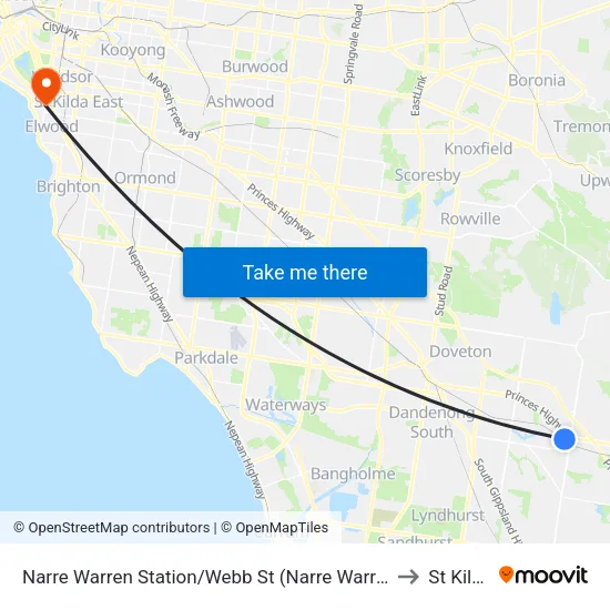 Narre Warren Station/Webb St to St Kilda map