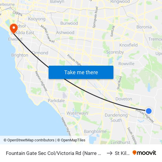 Fountain Gate Sec Col/Victoria Rd (Narre Warren) to St Kilda map