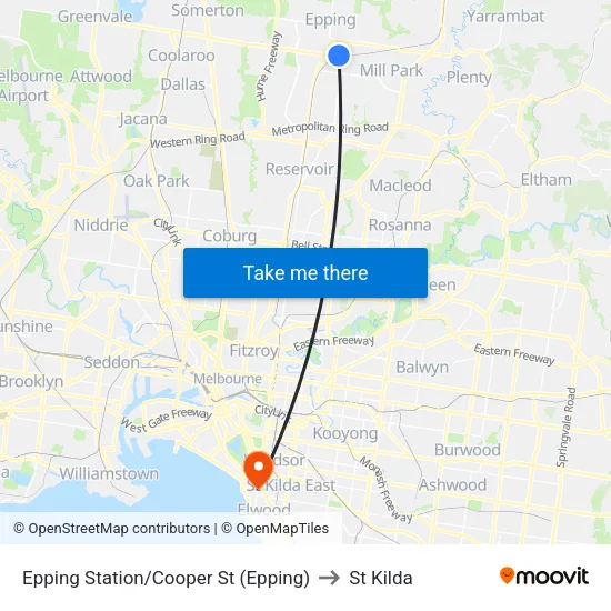 Epping Station/Cooper St to St Kilda map