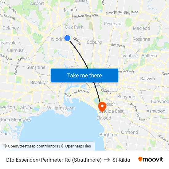 Dfo Essendon/Perimeter Rd to St Kilda map
