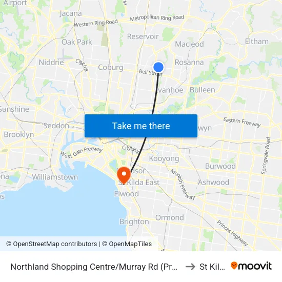 Northland Shopping Centre/Murray Rd to St Kilda map