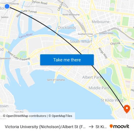 Victoria University/Albert St to St Kilda map