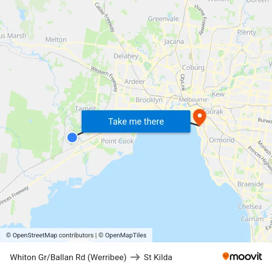 Whiton Gr/Ballan Rd to St Kilda map