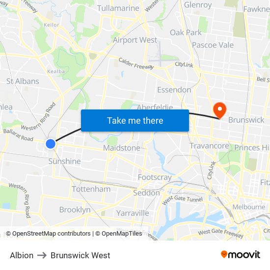 Albion to Brunswick West map