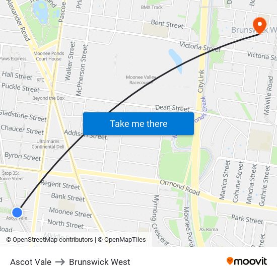 Ascot Vale to Brunswick West map