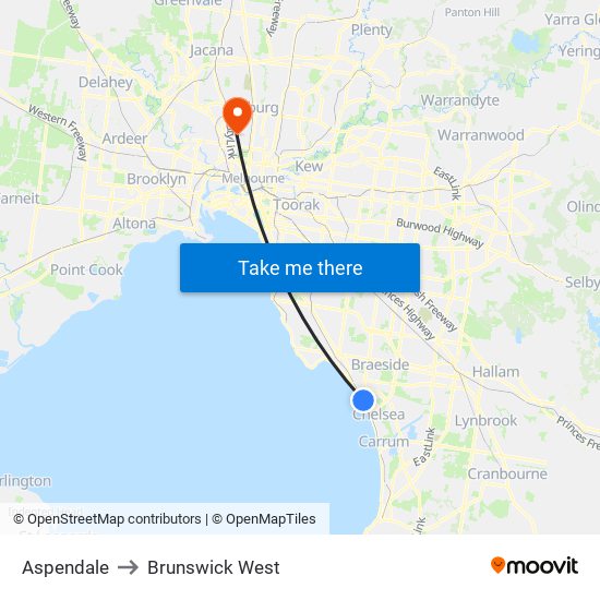 Aspendale to Brunswick West map