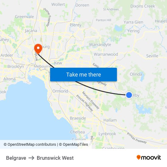 Belgrave to Brunswick West map
