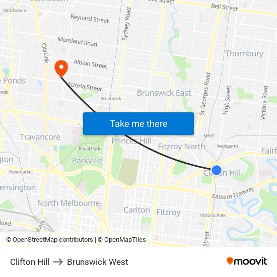 Clifton Hill to Brunswick West map