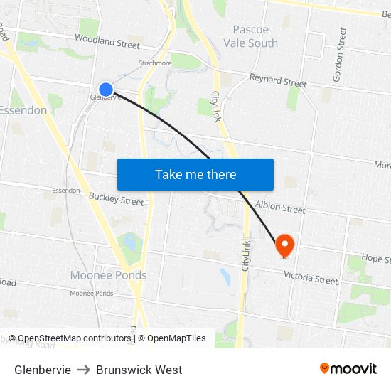 Glenbervie to Brunswick West map