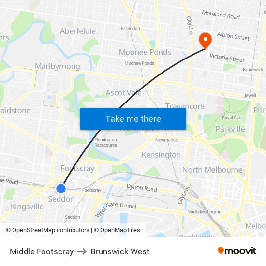 Middle Footscray to Brunswick West map