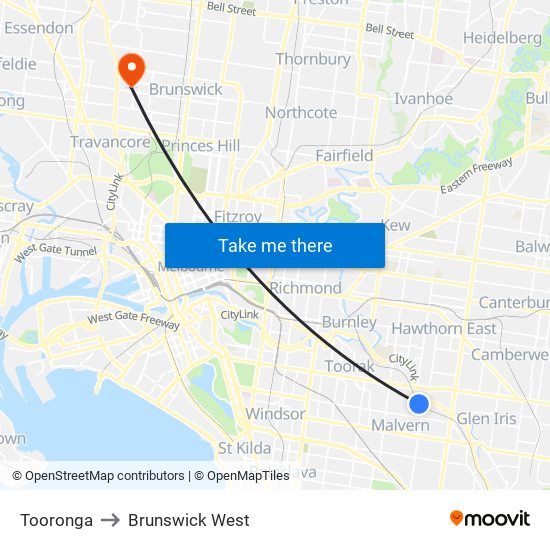 Tooronga to Brunswick West map