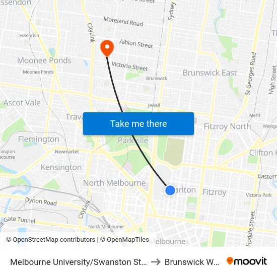 Melbourne University/Swanston St #1 to Brunswick West map