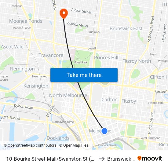 10-Bourke Street Mall/Swanston St (Melbourne City) to Brunswick West map