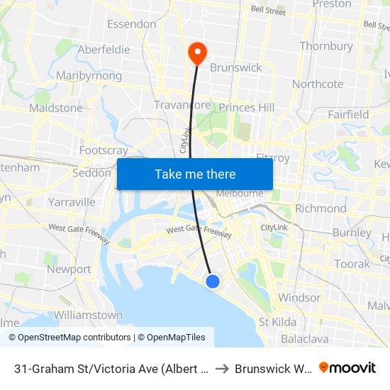 31-Graham St/Victoria Ave (Albert Park) to Brunswick West map