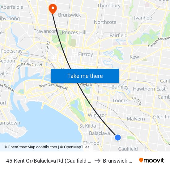 45-Kent Gr/Balaclava Rd (Caulfield North) to Brunswick West map