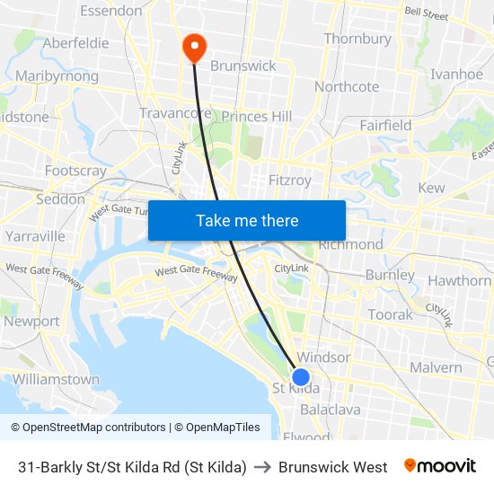 31-Barkly St/St Kilda Rd (St Kilda) to Brunswick West map