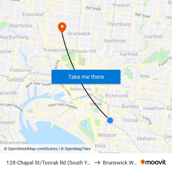 128-Chapel St/Toorak Rd (South Yarra) to Brunswick West map