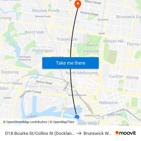 D18-Bourke St/Collins St (Docklands) to Brunswick West map