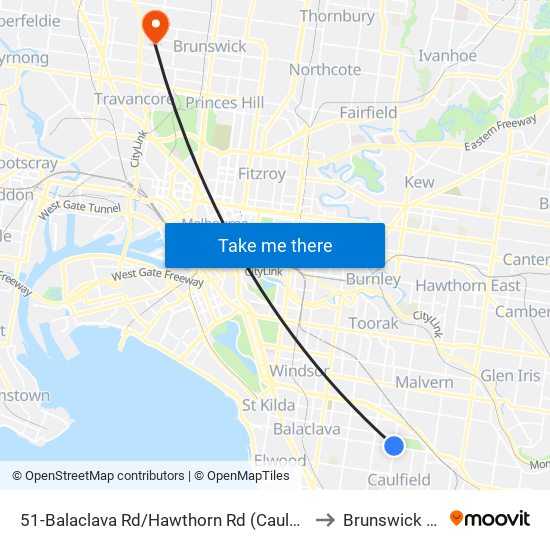 51-Balaclava Rd/Hawthorn Rd (Caulfield North) to Brunswick West map