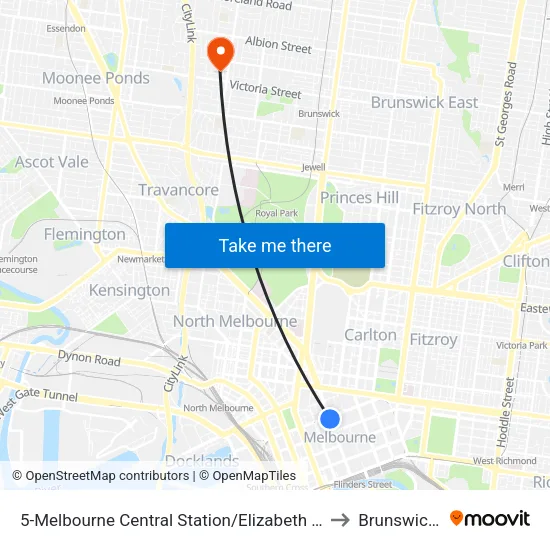 Melbourne Central Station/Elizabeth St #5 to Brunswick West map