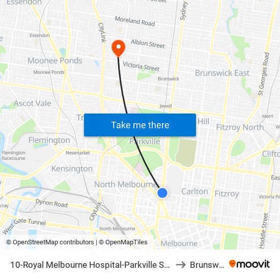 10-Royal Melbourne Hospital-Parkville Station/Royal Pde (Melbourne City) to Brunswick West map