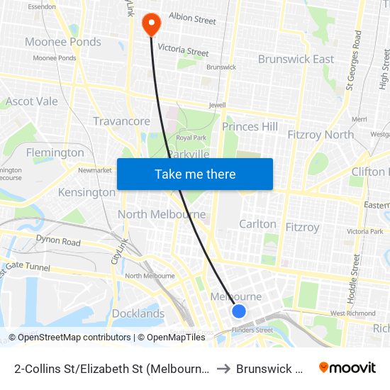 2-Collins St/Elizabeth St (Melbourne City) to Brunswick West map