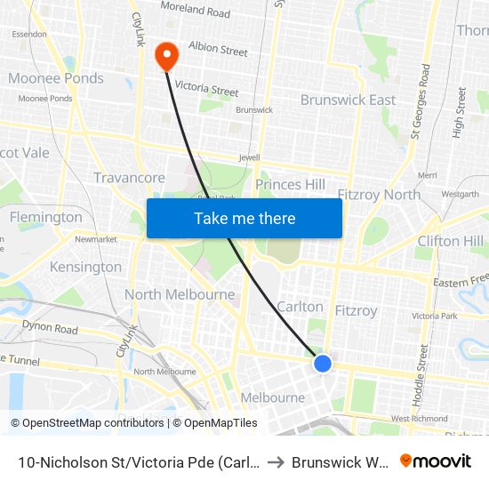10-Nicholson St/Victoria Pde (Carlton) to Brunswick West map