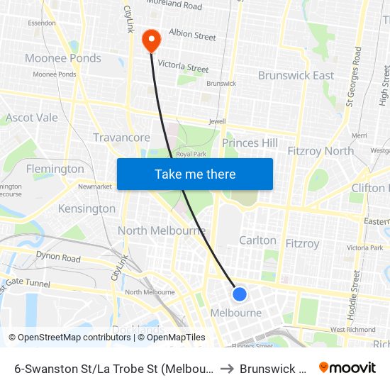 6-Swanston St/La Trobe St (Melbourne City) to Brunswick West map