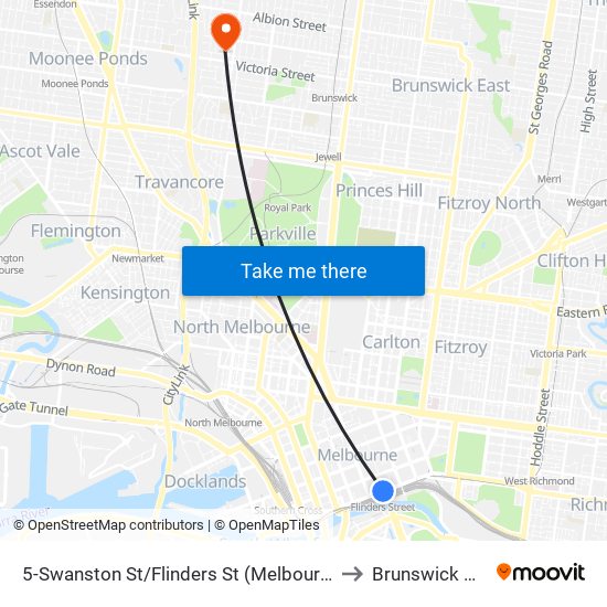 5-Swanston St/Flinders St (Melbourne City) to Brunswick West map