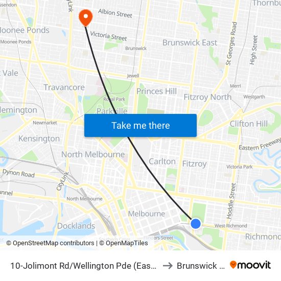 10-Jolimont Rd/Wellington Pde (East Melbourne) to Brunswick West map
