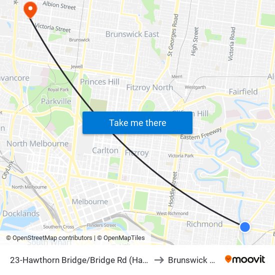 23-Hawthorn Bridge/Bridge Rd (Hawthorn) to Brunswick West map