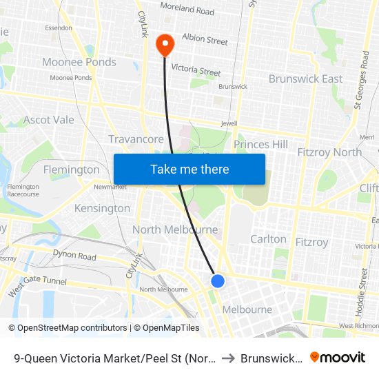 9-Queen Victoria Market/Peel St (North Melbourne) to Brunswick West map