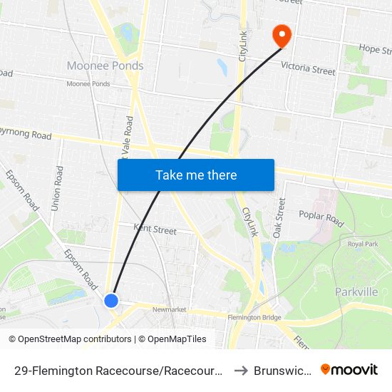 29-Flemington Racecourse/Racecourse Rd (Flemington) to Brunswick West map