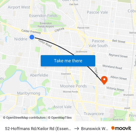 52-Hoffmans Rd/Keilor Rd (Essendon) to Brunswick West map