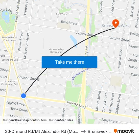 30-Ormond Rd/Mt Alexander Rd (Moonee Ponds) to Brunswick West map