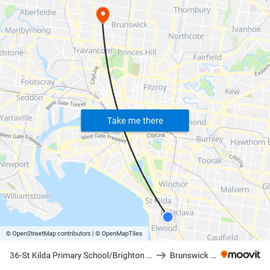 36-St Kilda Primary School/Brighton Rd (Elwood) to Brunswick West map