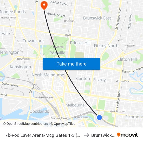 7b-Rod Laver Arena/Mcg Gates 1-3 (Melbourne City) to Brunswick West map