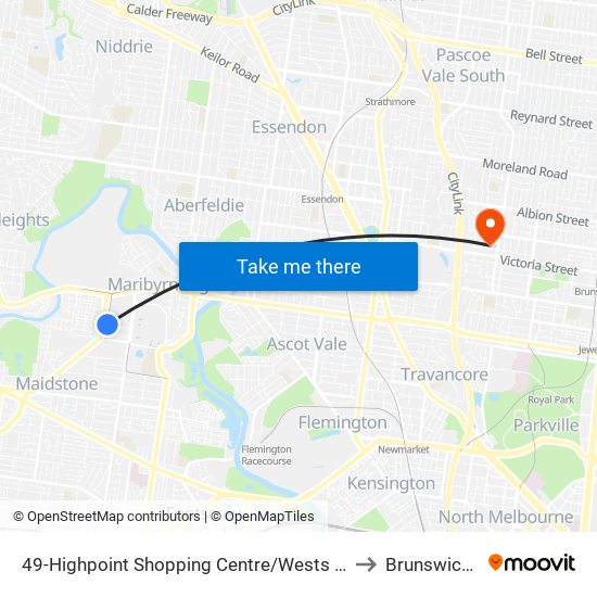 49-Highpoint Shopping Centre/Wests Rd (Maribyrnong) to Brunswick West map