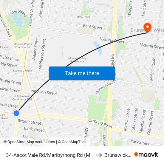 34-Ascot Vale Rd/Maribyrnong Rd (Moonee Ponds) to Brunswick West map