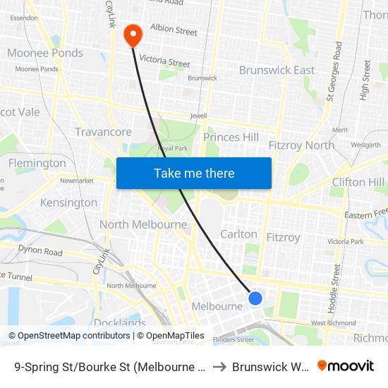 9-Spring St/Bourke St (Melbourne City) to Brunswick West map